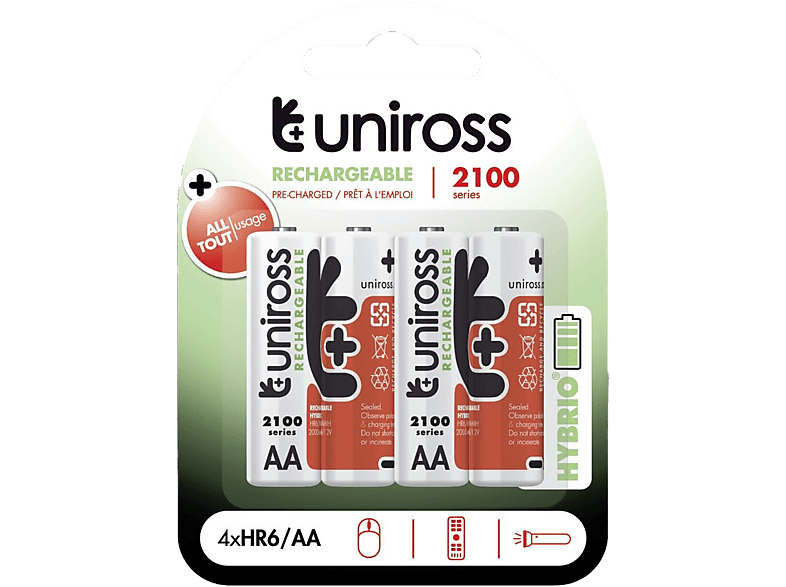 UNIROSS hybrio 4xAA ceruza tölthető akkumulátor 2100mAh, 4db/csomag (UH4AA2100)