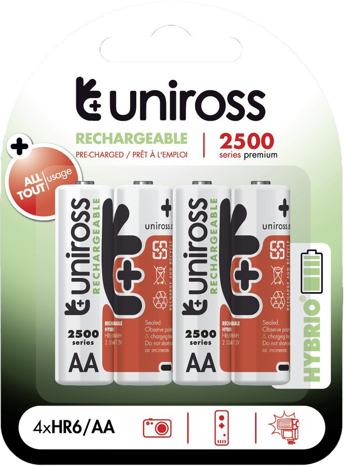 UNIROSS hybrio 4xAA ceruza tölthető akkumulátor 2500mAh, 4db/csomag (UH4AA2500)