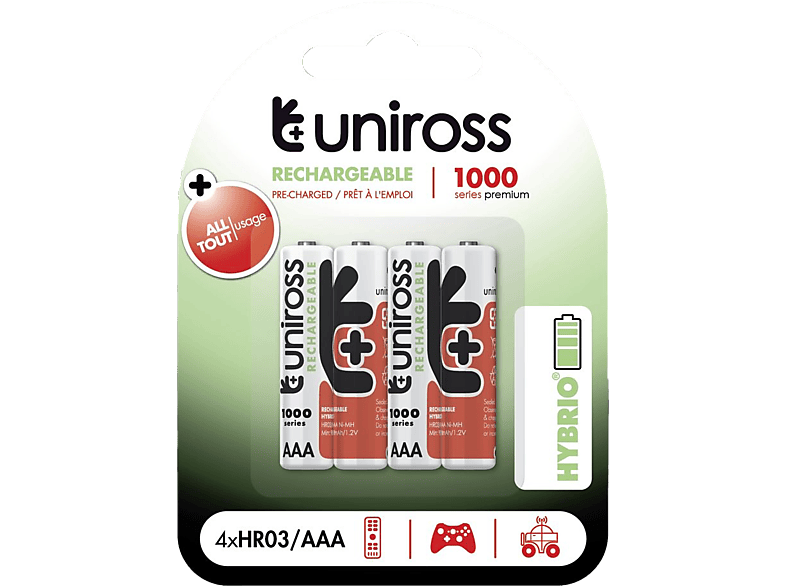 UNIROSS hybrio 4xAAA mikró tölthető akkumulátor 1000mAh, 4db/csomag (UH4AAA1000)