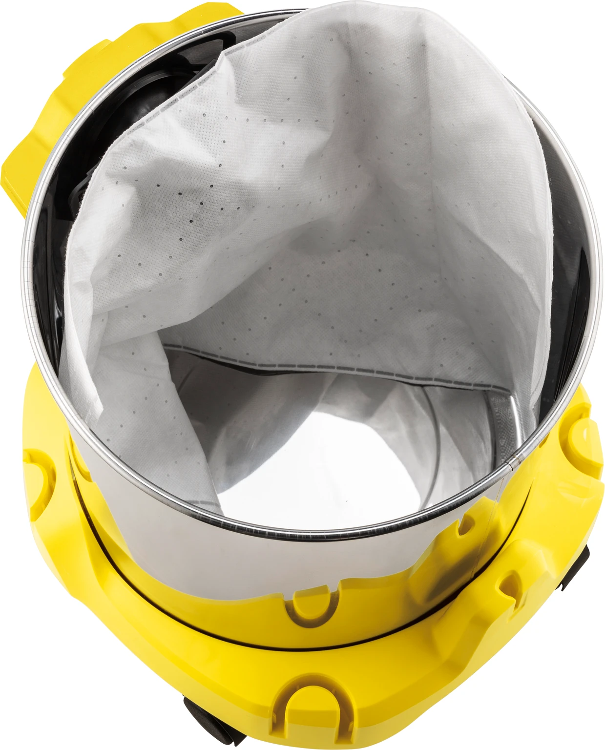 Yellow vacuum cleaner's inner filter bag. The bag is within the cleaner.