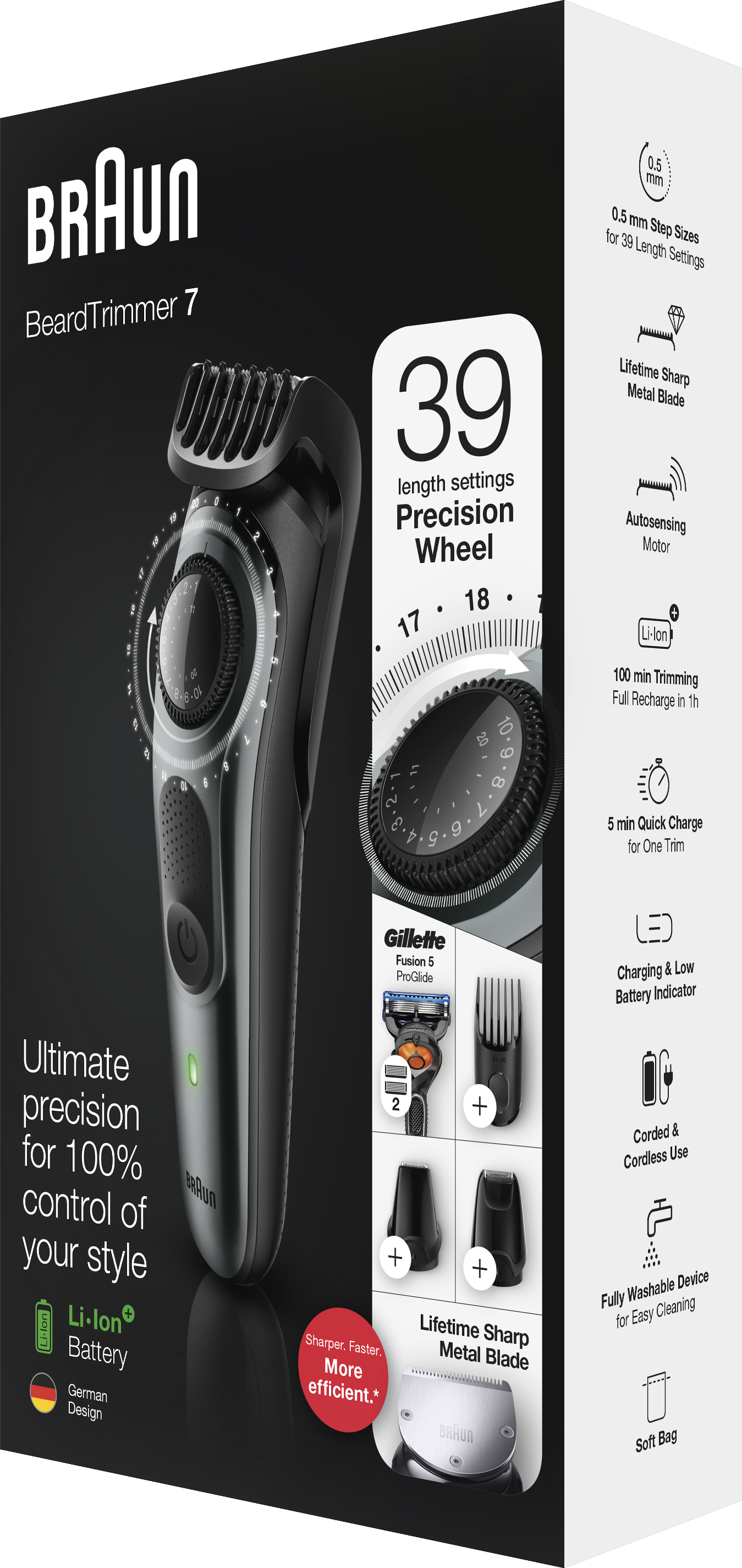 BRAUN BT7220 szakállvágó precíziós gombbal, 4 tartozékkal és egy Gillette Fusion5 ProGlide borotvával