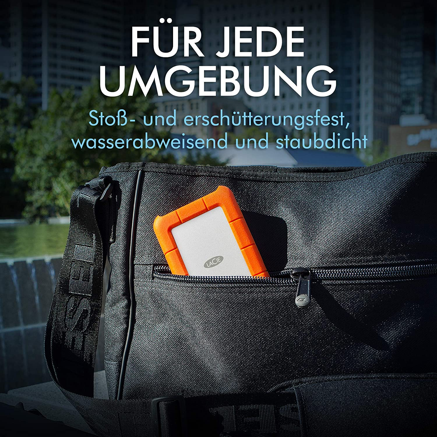 LACIE 2TB Festplatte Rugged Secure mit 2 Jahre Rescue, HDD, Extern, 130MB/s, USB-C, Orange/Silber