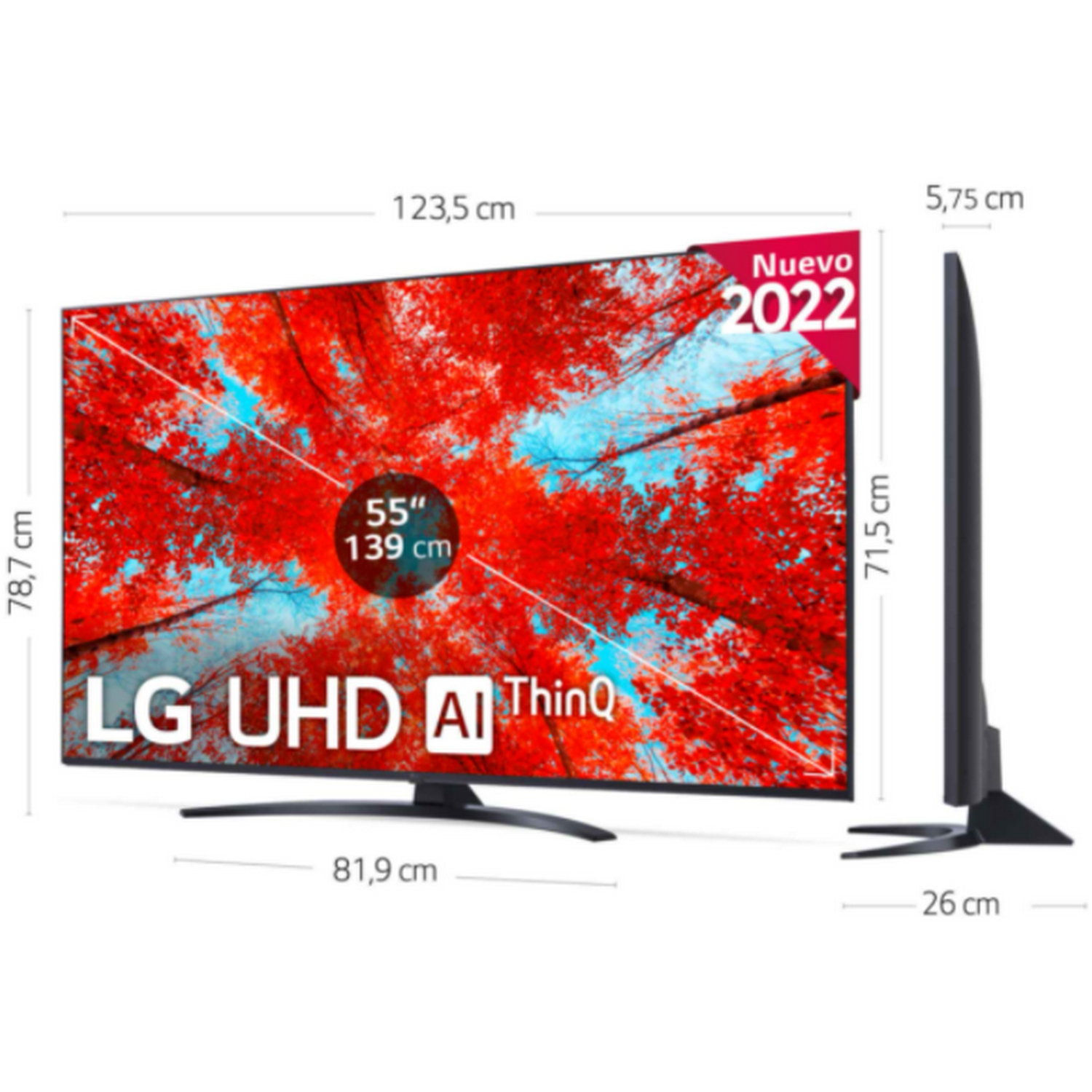 TV LED 55" - LG 55UQ91006LA, UHD 4K, Procesador Inteligente α5 Gen5 AI Processor 4K, Smart TV, DVB-T2 (H.265), Azul Oscuro Ceniza