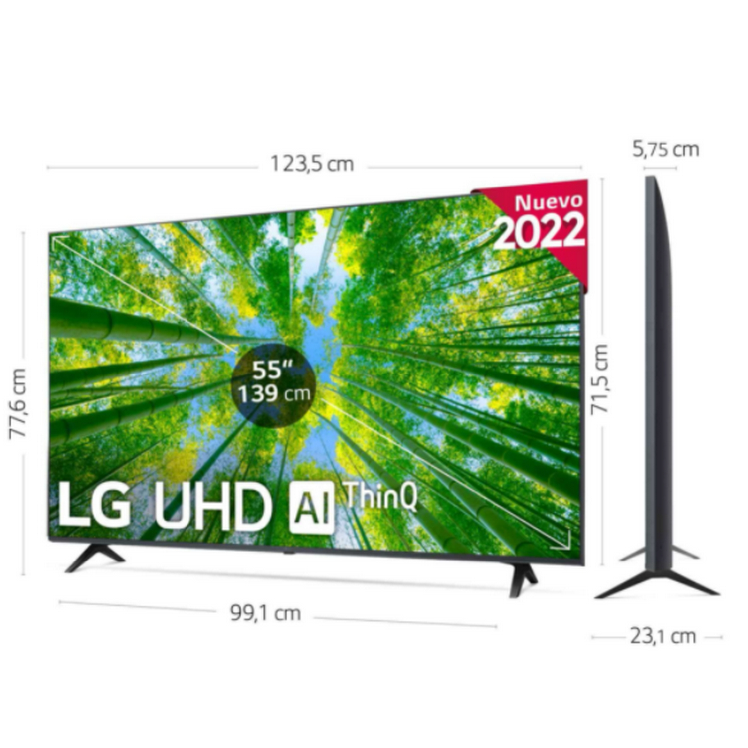 TV LED 55" - LG 55UQ80006LB, UHD 4K, Procesador α5 Gen5 AI Processor 4K, TDT2, Calibración TV incluida, Negro