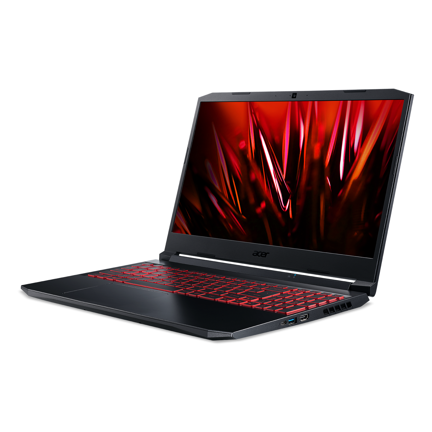 Un portátil negro con una pantalla de teclado roja.