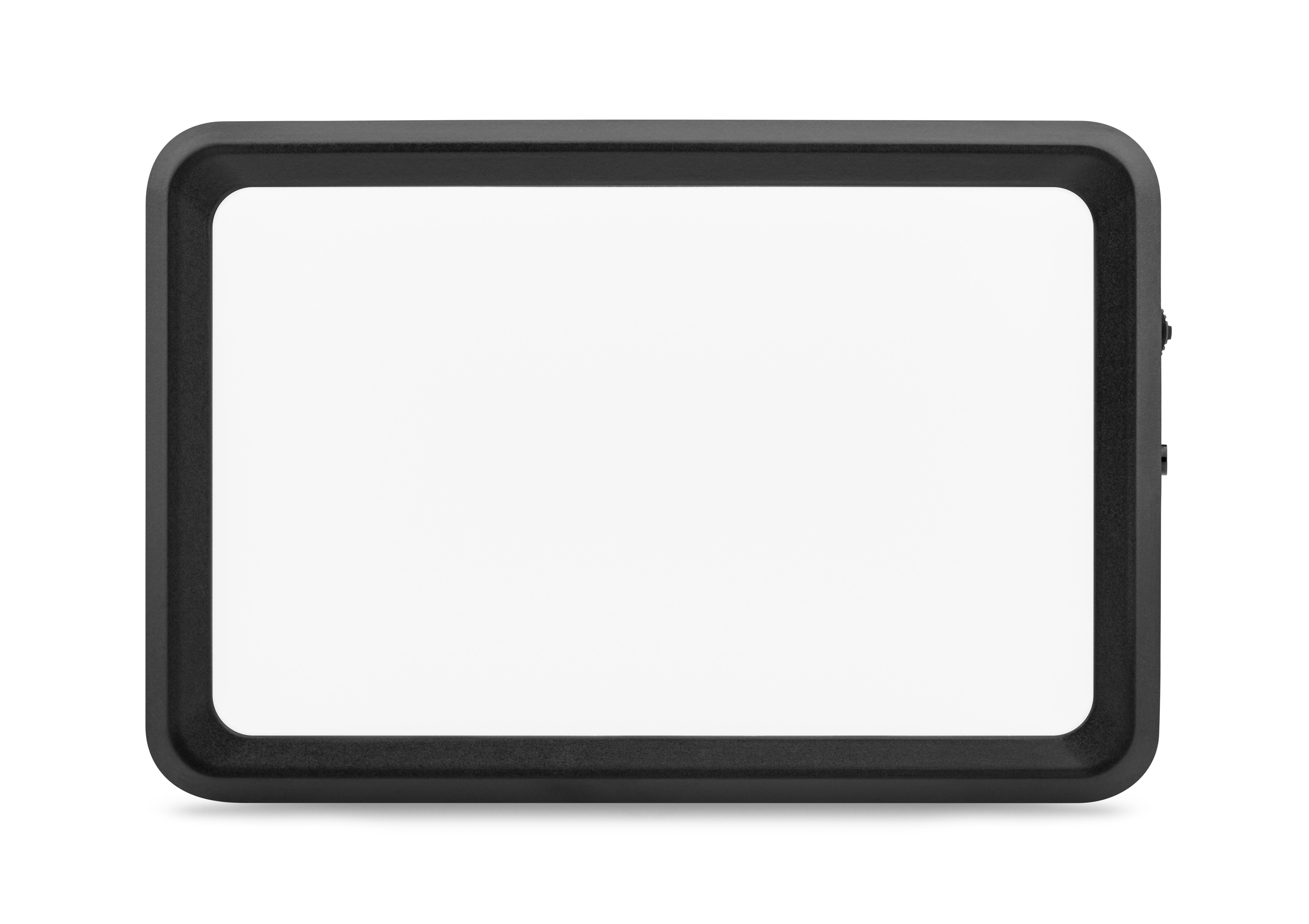 Rechteckiges schwarzes Lichtpanel, weißes Innere, schwarzer Rand, isoliert auf weißem Hintergrund.