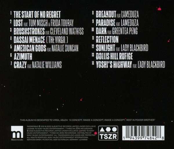 Album-Rückseite. Titelliste, Credits und Logo.