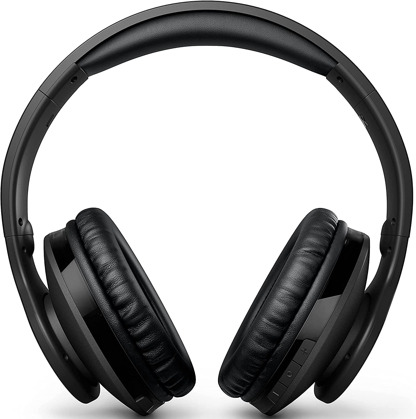 Casque noir. Ils ont un design incurvé et un bandeau et des coussinets rembourrés.