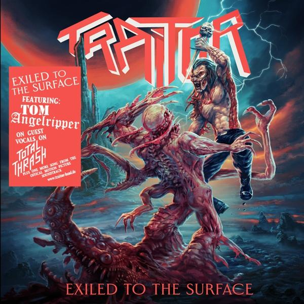 Albumcover mit Monster und Mann. Titel: 'Exiled to the Surface'.