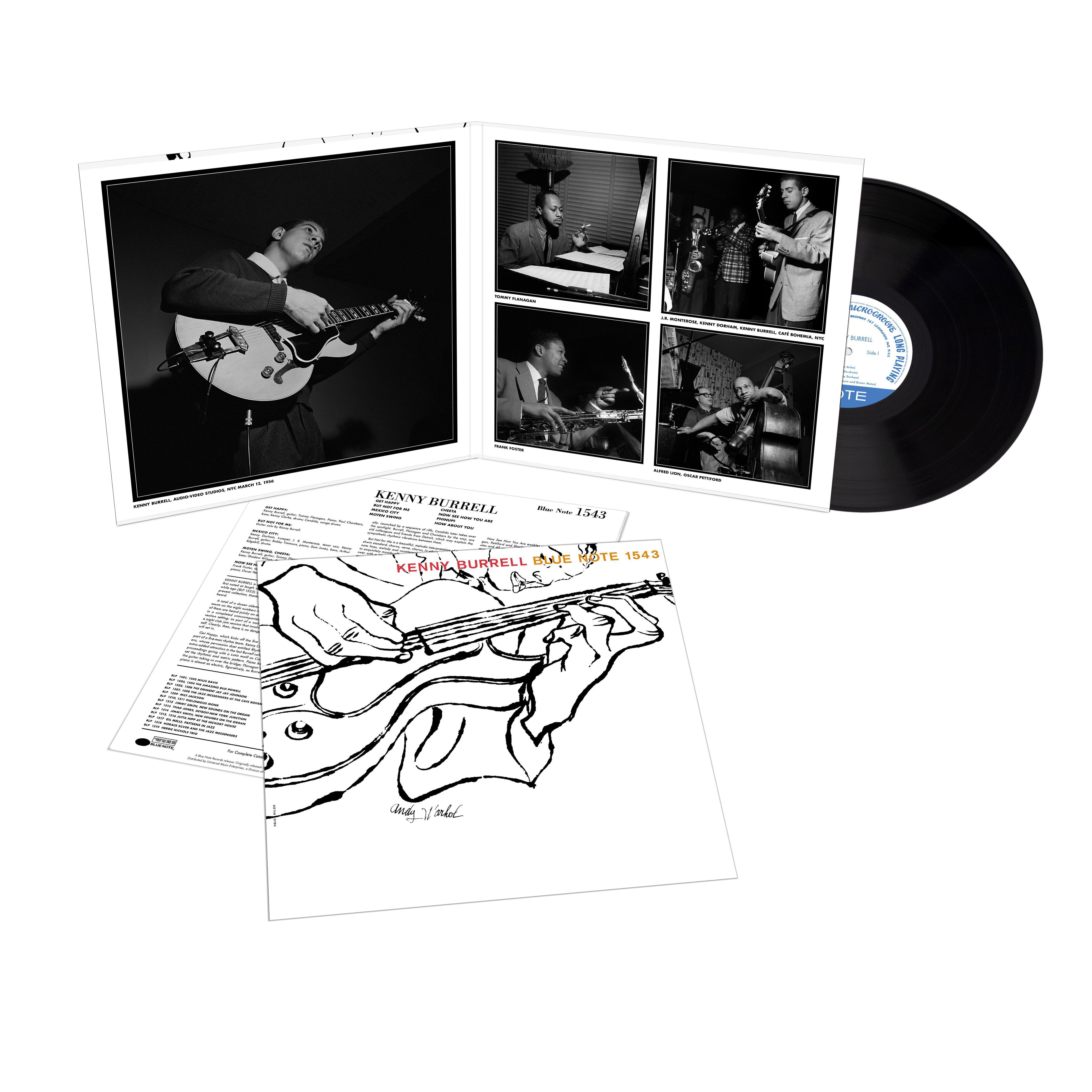 Albumcover mit Schwarzweißfoto eines Mannes, der Gitarre spielt, Vinyl und Innenfotos.