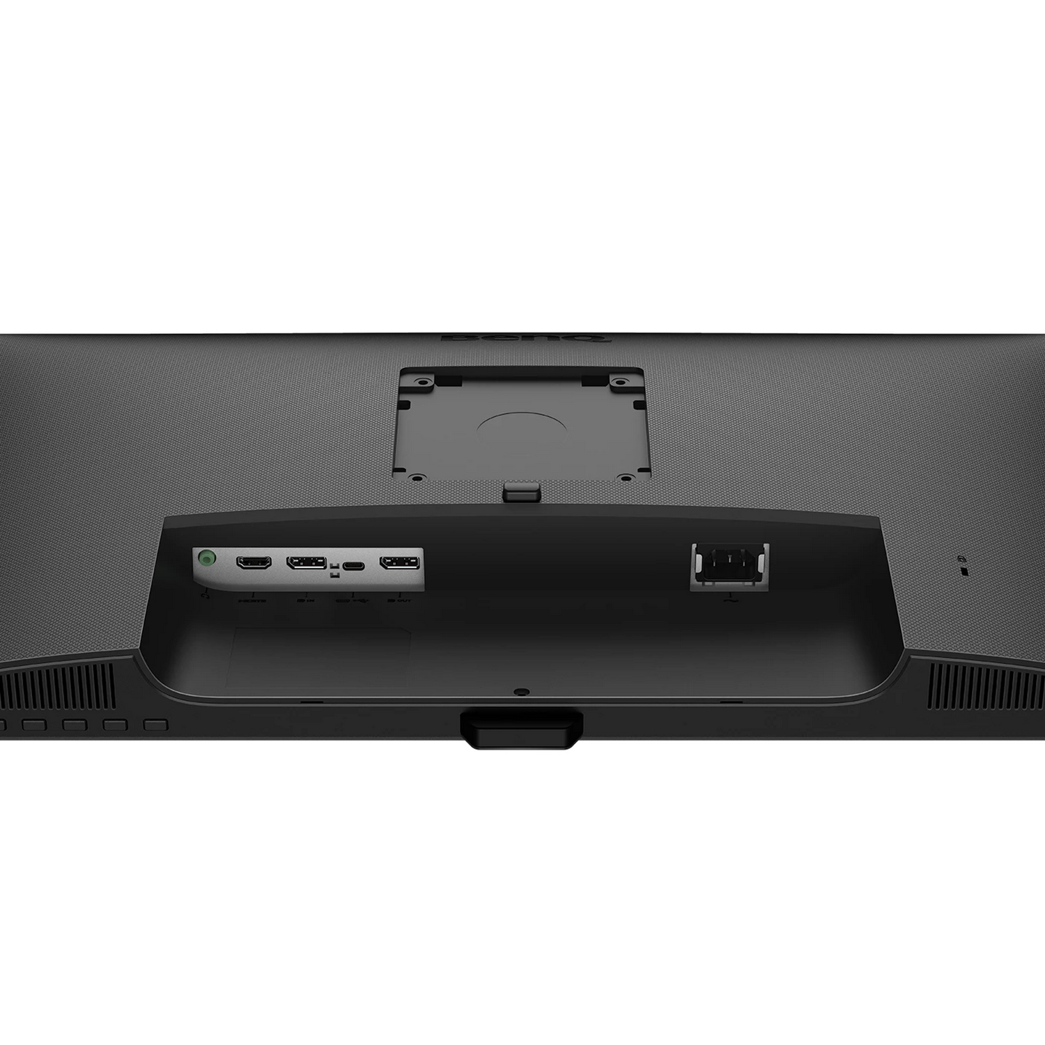 Parte trasera de un monitor negro con puertos.