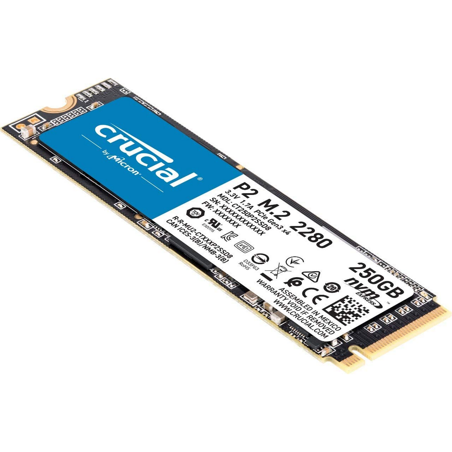Disco duro SSD interno 250GB - Crucial CT250P2SSD8, 2100 MB/s , Negro