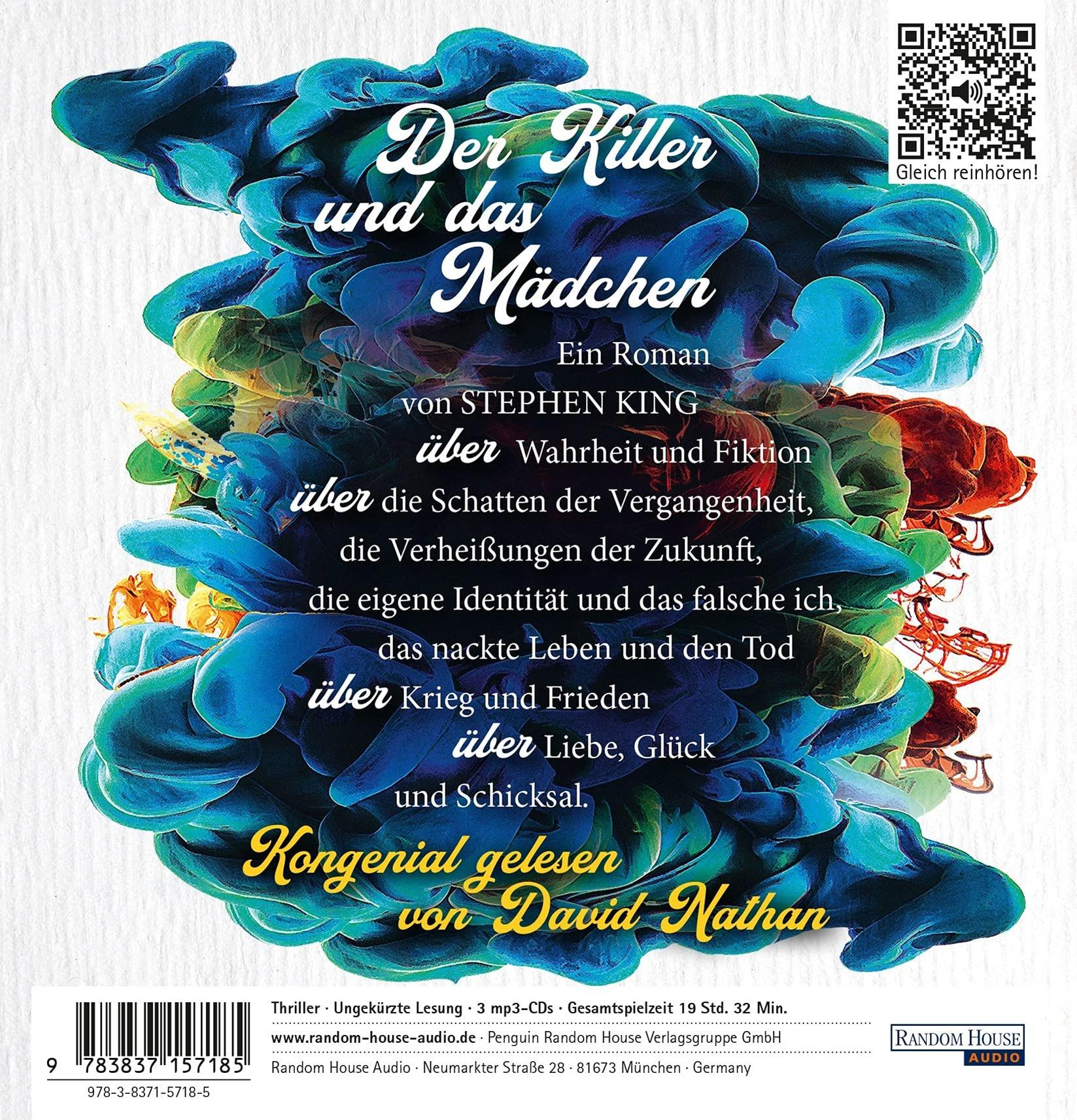 Buchcover mit deutschem Titel, farbenfrohes abstraktes Design, Autor Stephen King.