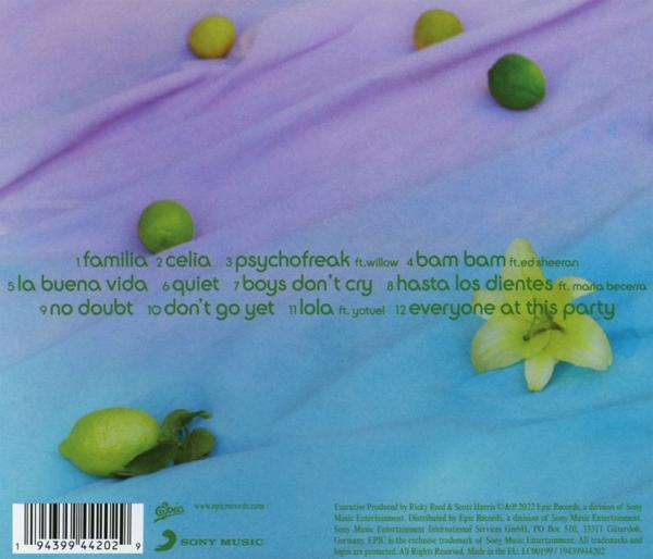Album borító szöveggel, citromokkal és lime-okkal kék és rózsaszín háttéren.