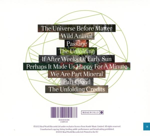 CD-Cover mit Songtiteln in modernem Design. Mit Text- und grafischen Elementen auf weißem Hintergrund.