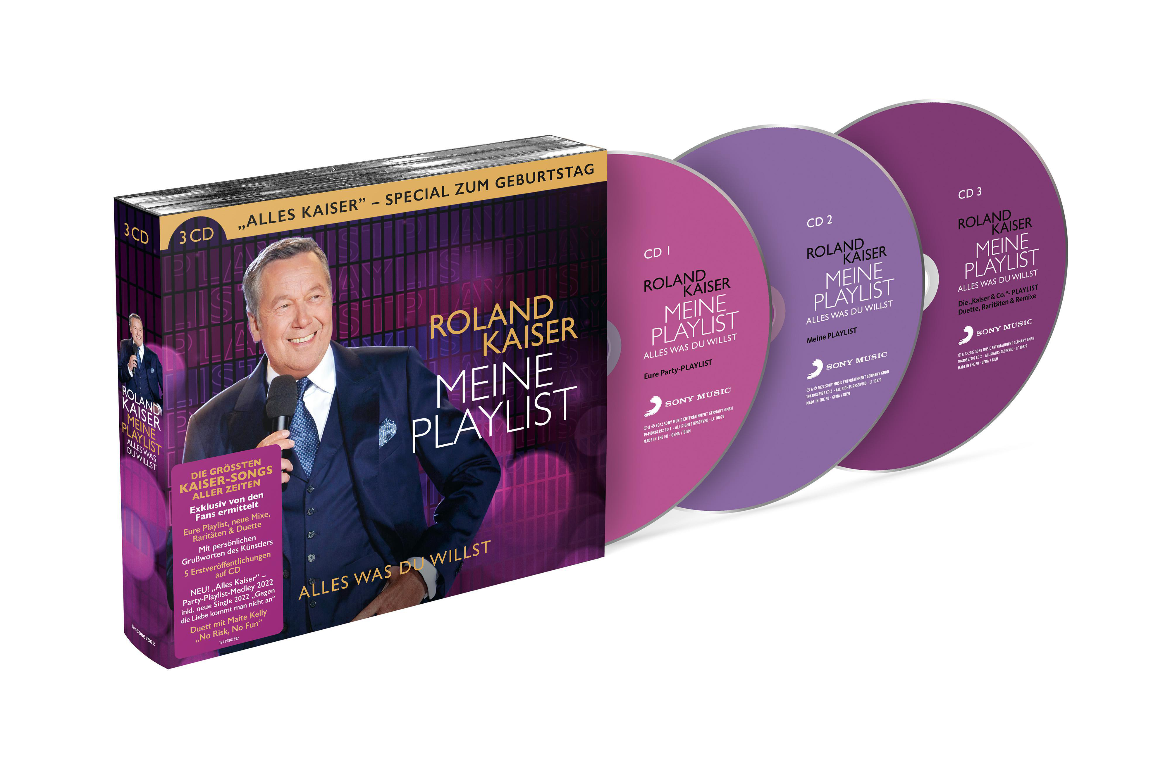 Ein CD-Box-Set mit drei CDs, mit Roland Kaiser und dem Titel "Meine Playlist".