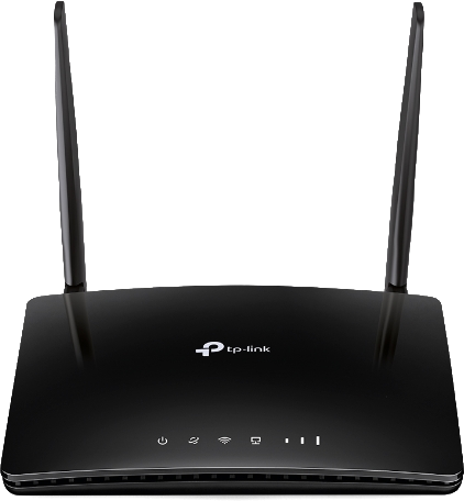 Zwarte TP-Link router met antennes.