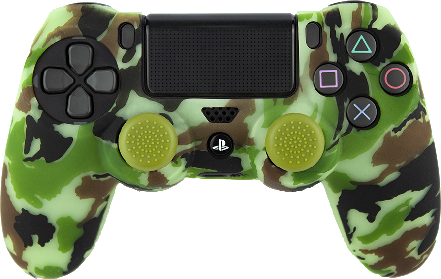 FR-TEC Szilikon tok + hüvelykujj csúszásgátló PlayStation 4 kontrollerhez, zöld / terepmintás