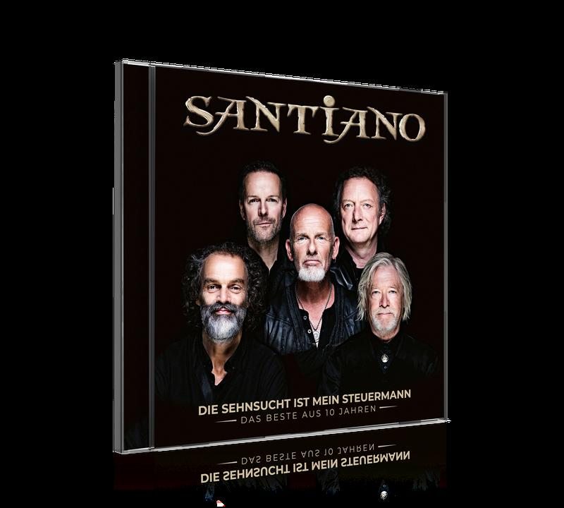 SANTIANO CD-Cover mit Bandmitgliedern. Dunkler Hintergrund.
