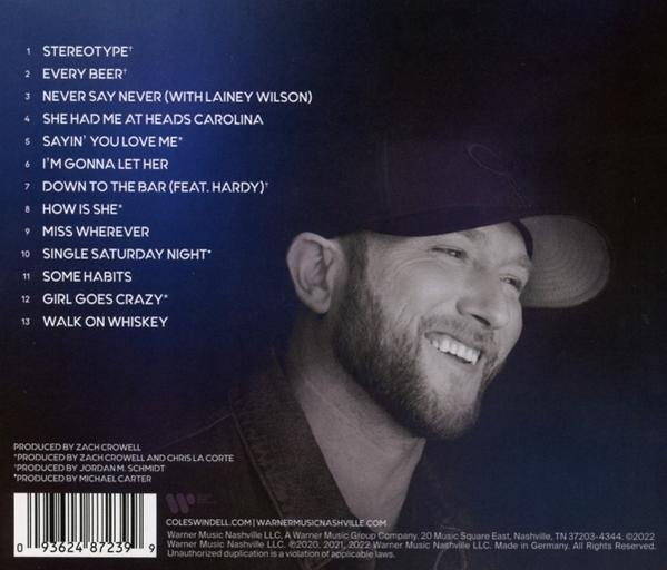 Albumcover mit lächelndem Mann. Titelliste und Credits. Dunkler Hintergrund.