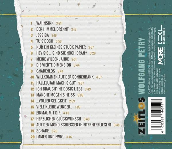 CD-Cover mit Songtiteln, Künstlername und Albumtitel, mit einem zerrissenen Papiereffekt auf strukturiertem Hintergrund.