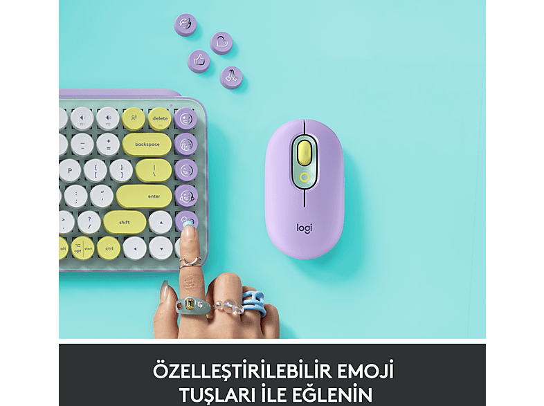 LOGITECH POP Keys Daydream Özelleştirilebilir Emoji Tuşlu Mekanik Kablosuz Klavye - Mint&Lila_2