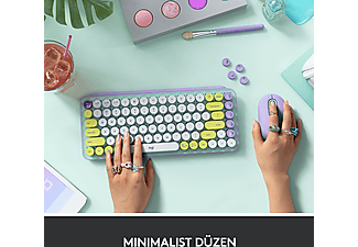 LOGITECH POP Keys Daydream Özelleştirilebilir Emoji Tuşlu Mekanik Kablosuz Klavye - Mint&Lila_4