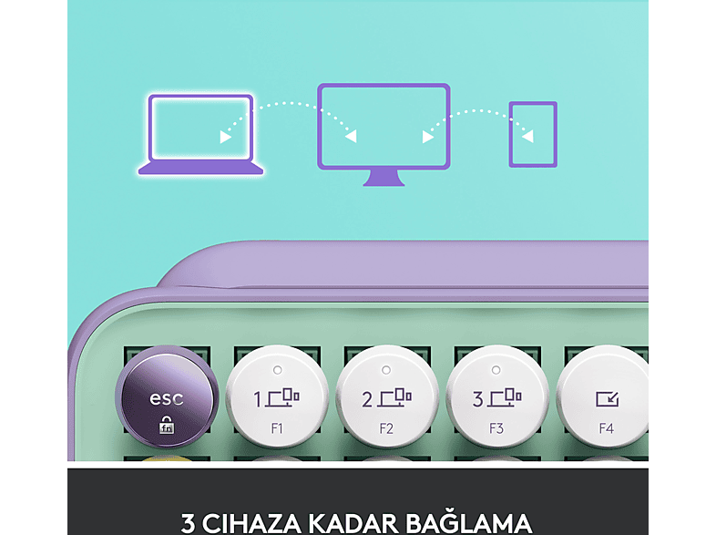 LOGITECH POP Keys Daydream Özelleştirilebilir Emoji Tuşlu Mekanik Kablosuz Klavye - Mint&Lila_5