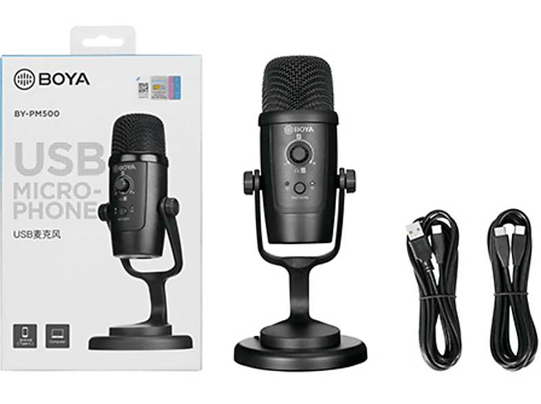 Boya Streaming Mikrofon BY-PM500, USB-C, 24 Bit/48 kHz, Schwarz