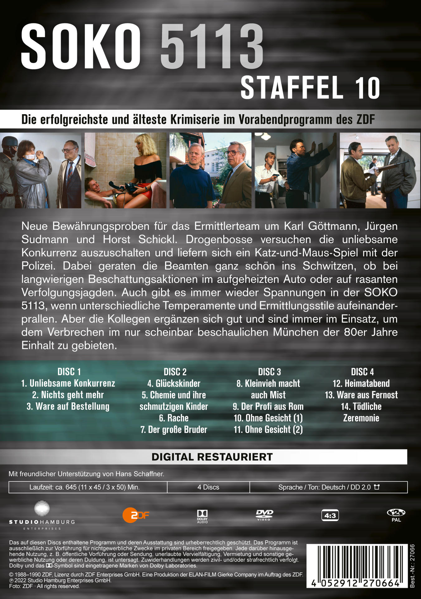 DVD-Hülle mit deutschem Text. Zeigt eine Gruppe von Leuten und den Titel SOko 5113 Staffel 10.
