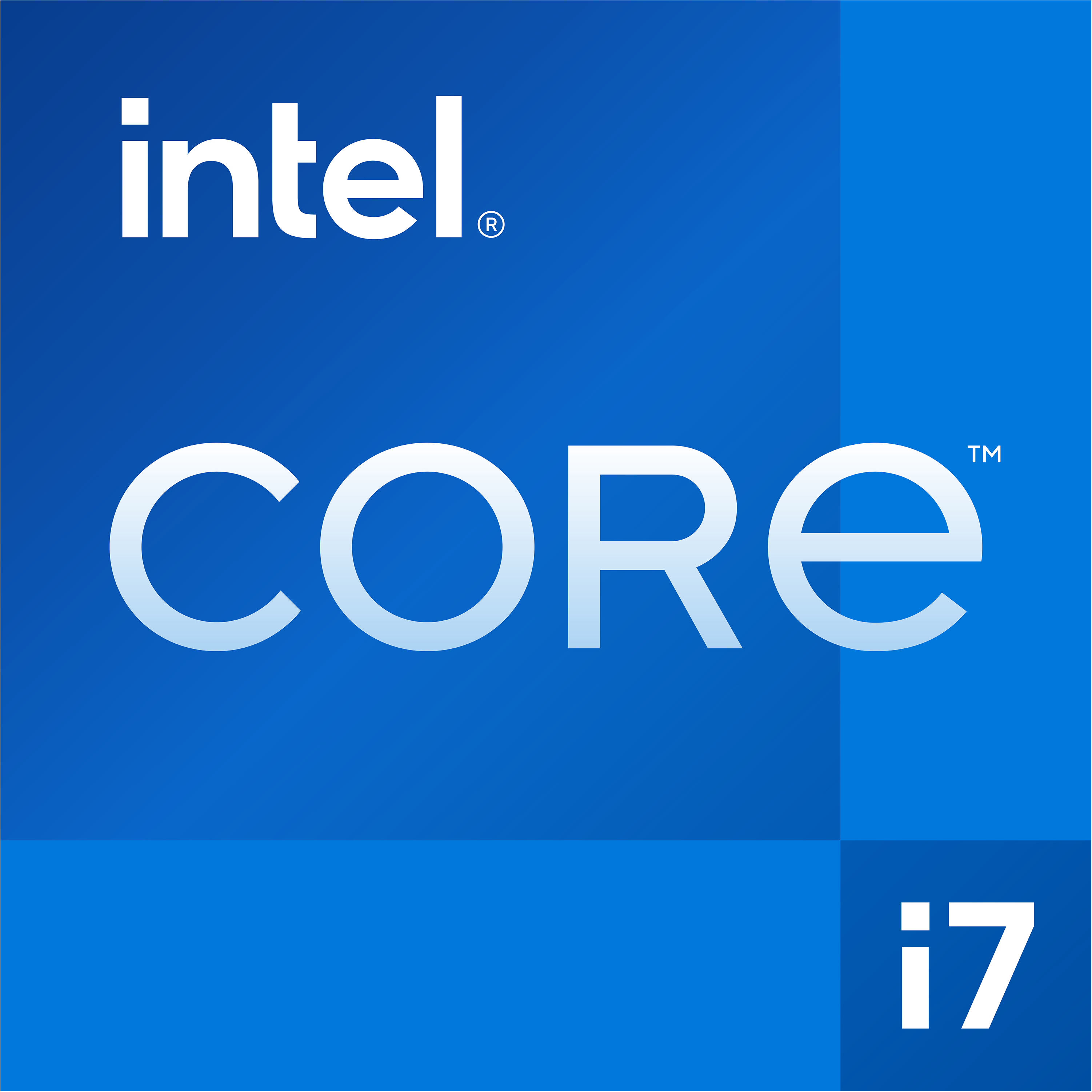 Logo Intel Core i7 con sfondo blu.