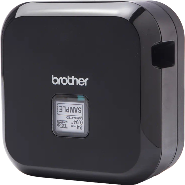 Een zwarte Brother labelmaker met een zichtbaar voorbeeldlabel.