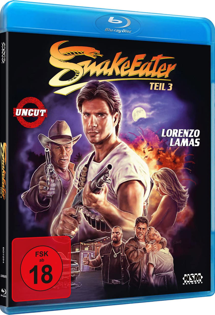 Eine Blu-ray-Hülle für 'Snake Eater Teil 3' mit einem Filmposter. Mit Lorenzo Lamas.