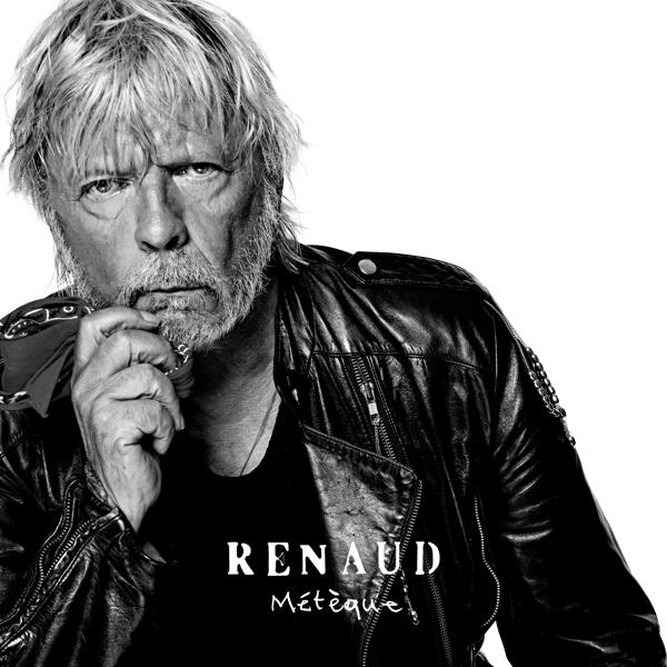 Renaud albumhoes. Zwart en wit. Man met kort haar, leren jas, zonnebril vasthoudend.