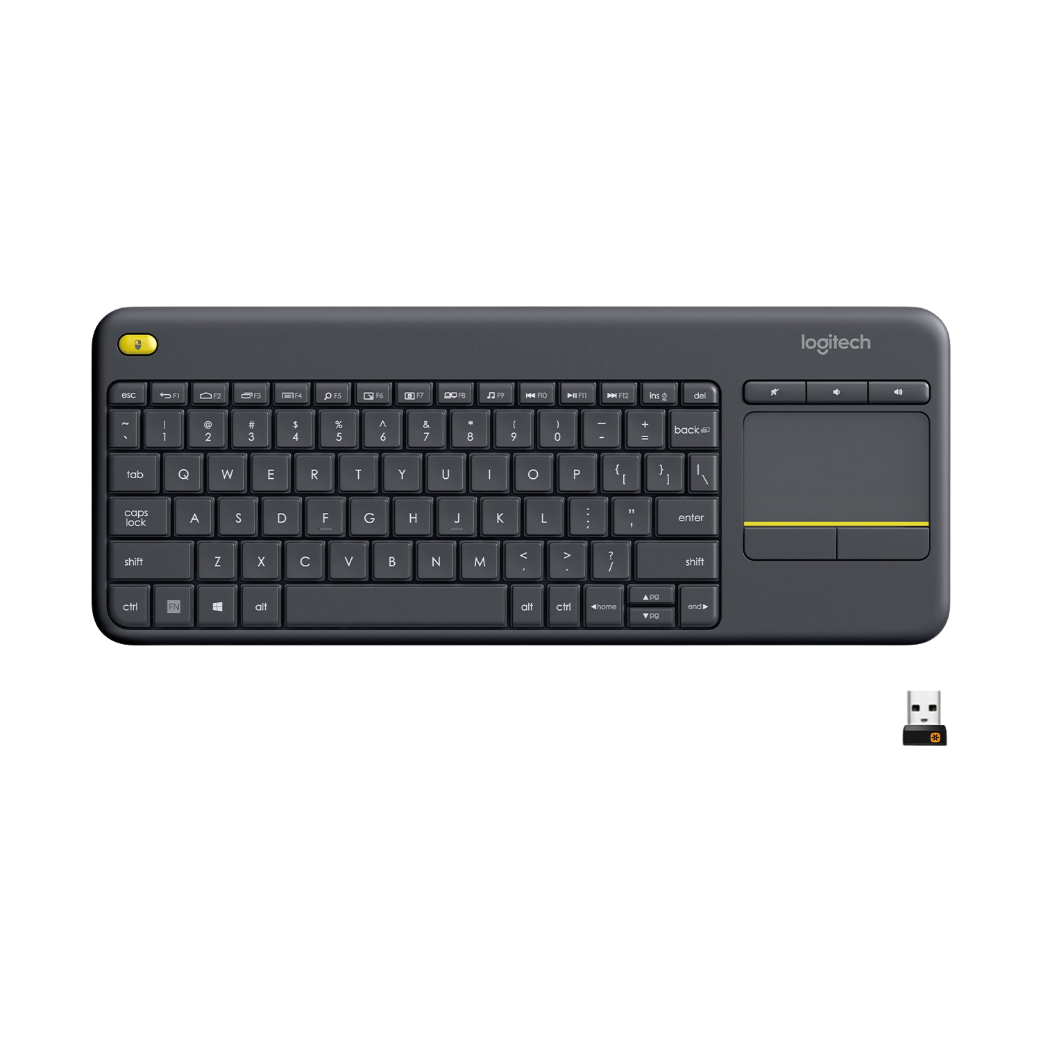 Teclado inalámbrico - Logitech K400 plus, Wireless, Para PC/TV, Touchpad, Negro