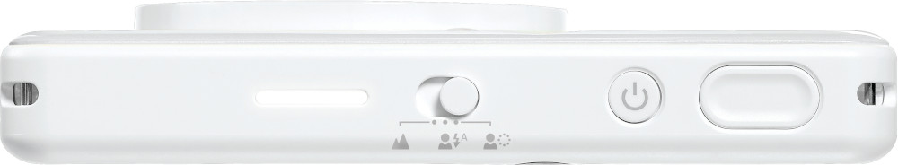 A white camera, top view, showing buttons and a switch.