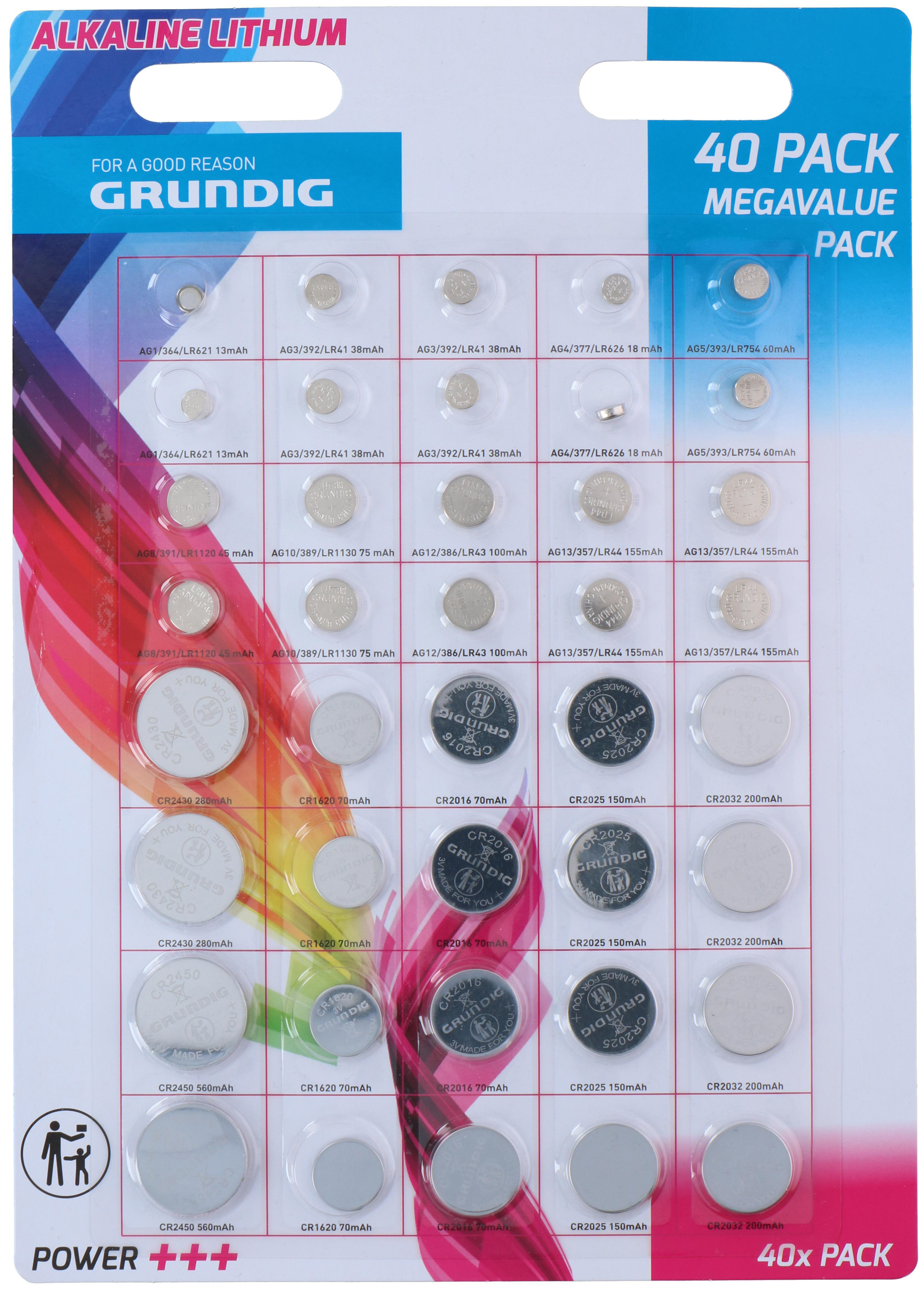 Ein 40er-Pack Alkaline-Lithium-Batterien von Grundig.