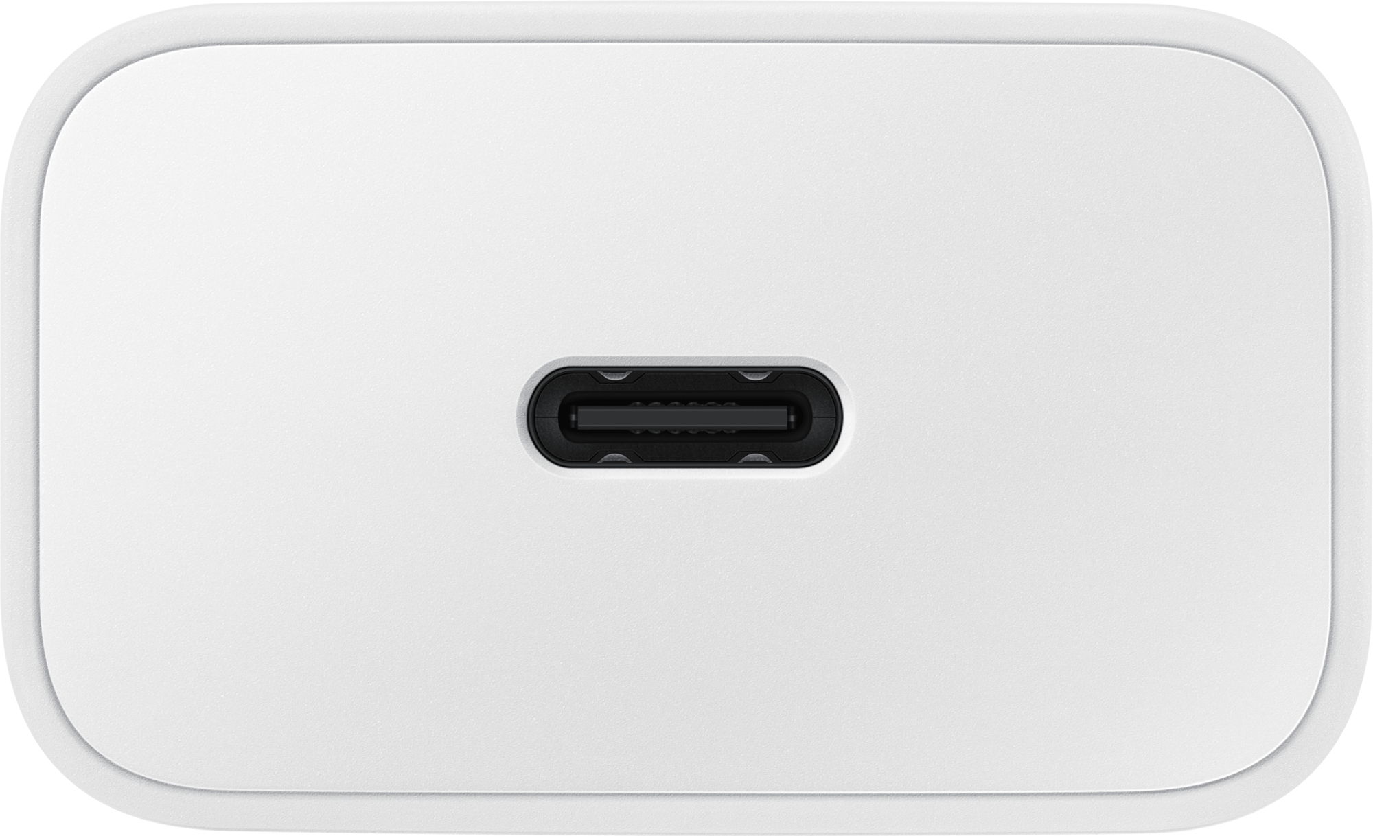 A white USB-C port on a white background, viewed from above.