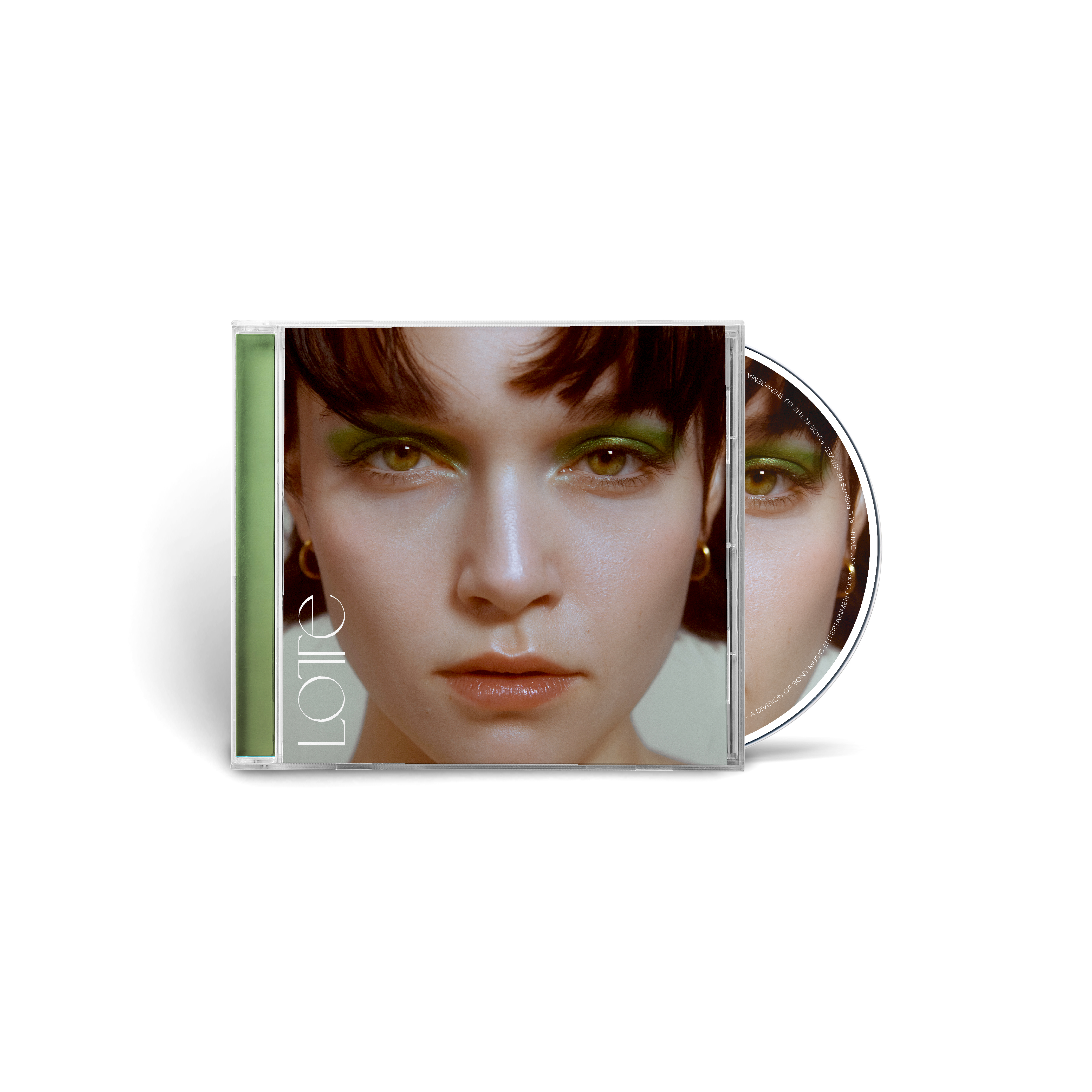 CD-Hülle mit Frauengesicht auf dem Cover, trägt grünen Lidschatten, und eine passende CD.