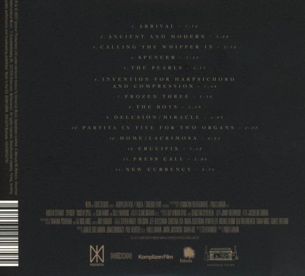 Egy filmzenei CD hátlapja tracklistával és stáblistával, sötét arany színben.