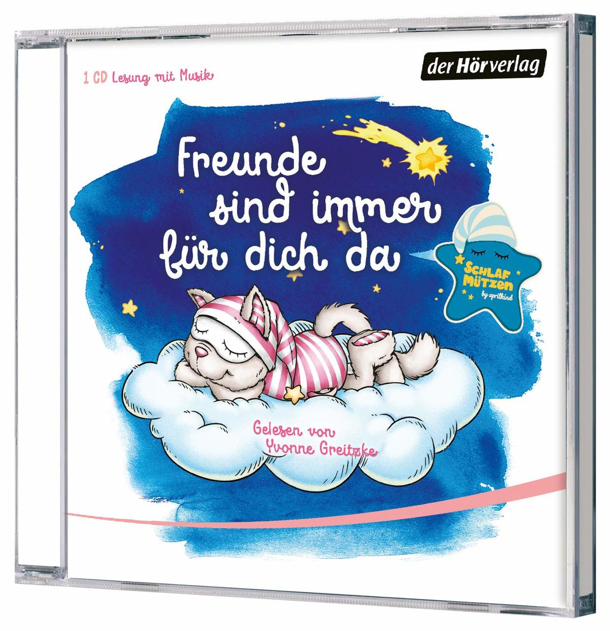 Eine CD-Hülle mit Cartoon-Kunst einer schlafenden Katze auf einer Wolke, Titel: 'Freunde sind immer für dich da'.