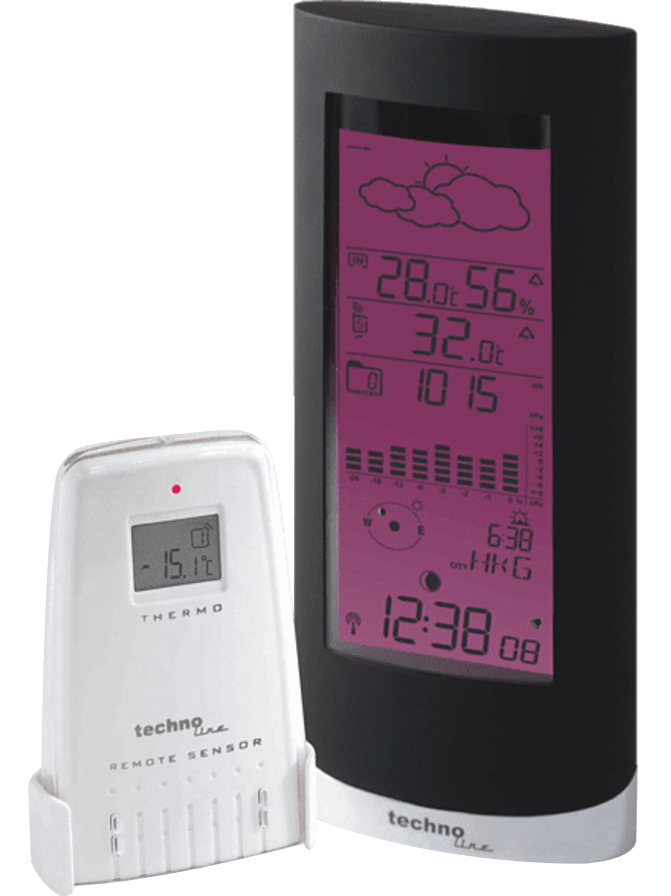 TECHNOLINE Digitális Időjárás állomás, monochrom kijelzővel, színes háttérvilágítással, fekete (WS 6501)