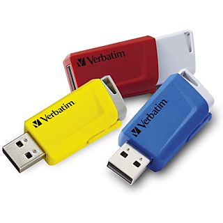VERBATIM 16GB USB-Stick Store 'n' Click, 3er-Set, USB-A 3.2 Gen1, R80/W25, Rot/Blau/Gelb