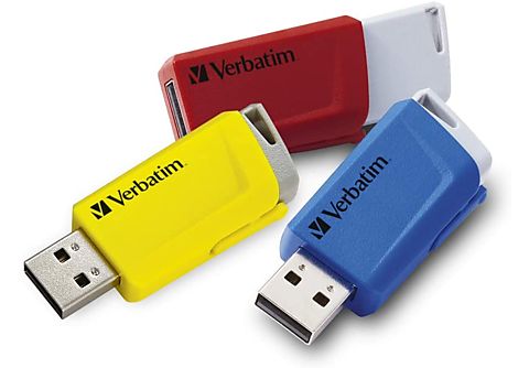 VERBATIM 16GB USB-Stick Store 'n' Click, 3er-Set, USB-A 3.2 Gen1, R80/W25, Rot/Blau/Gelb
