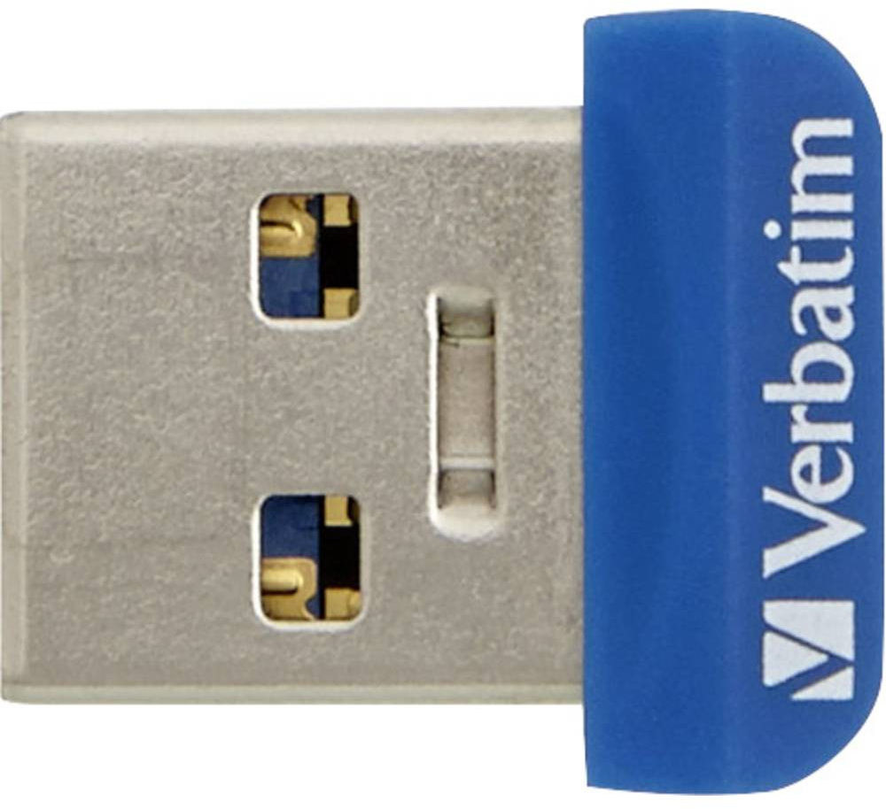 Ein blauer und silberner USB-Stick mit dem 'Verbatim'-Logo.