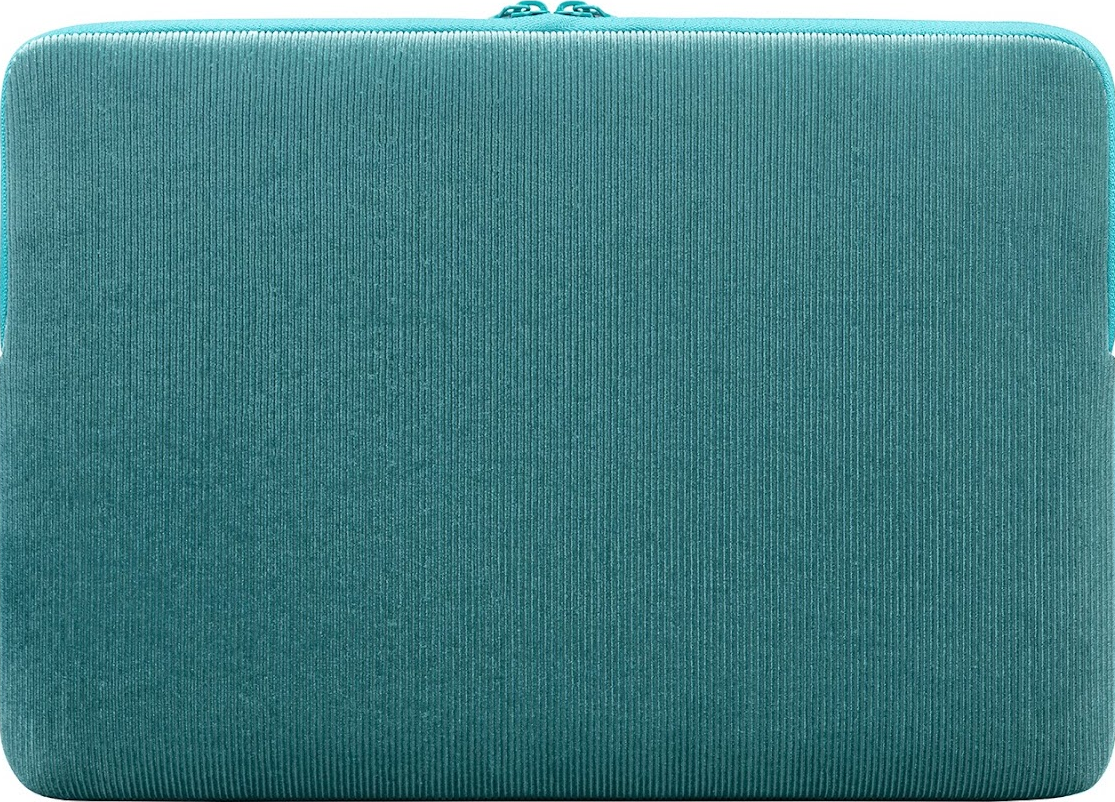 Custodia per laptop verde acqua con texture a coste, cerniera verde acqua chiaro.