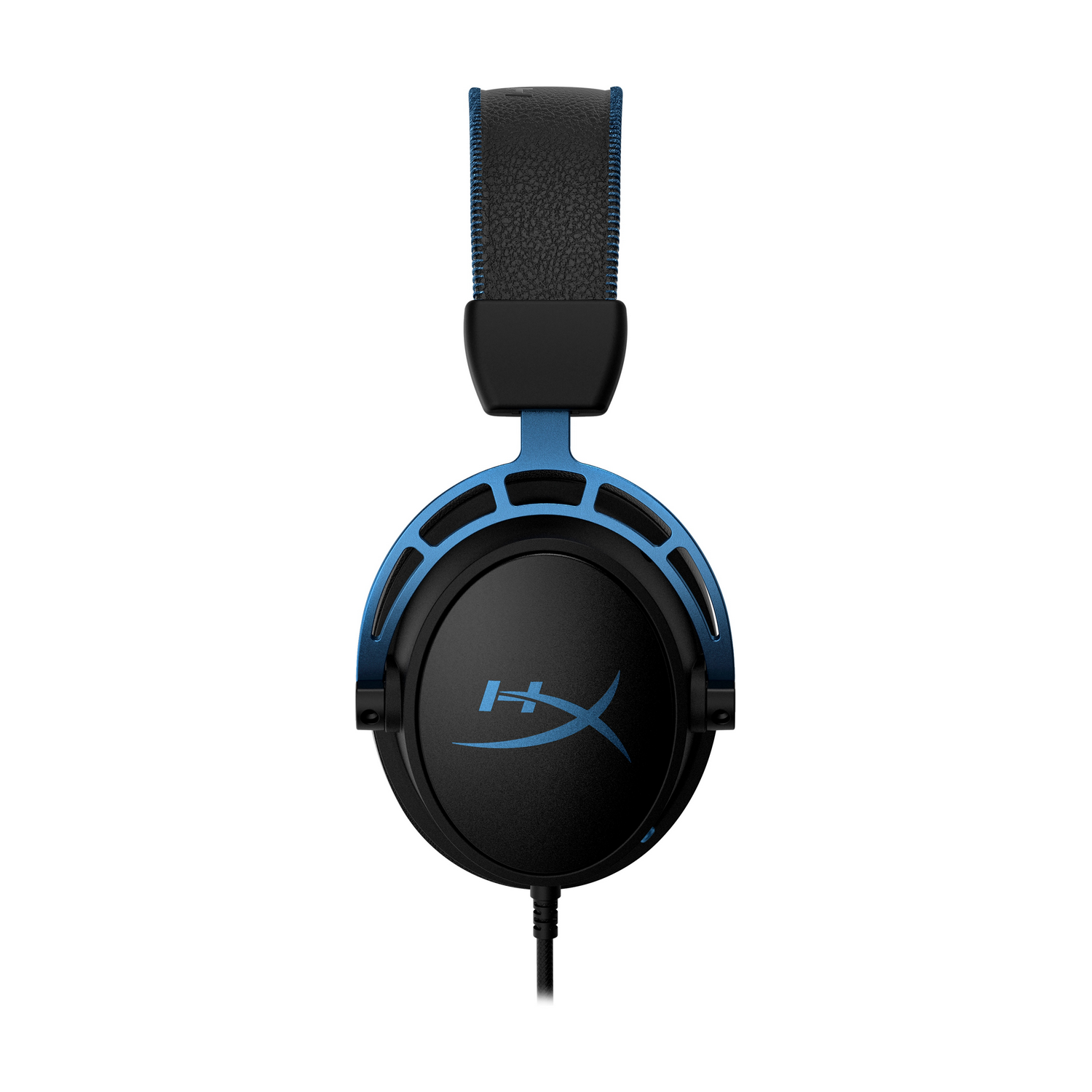 Auriculares HyperX gaming negros y azules con micrófono.