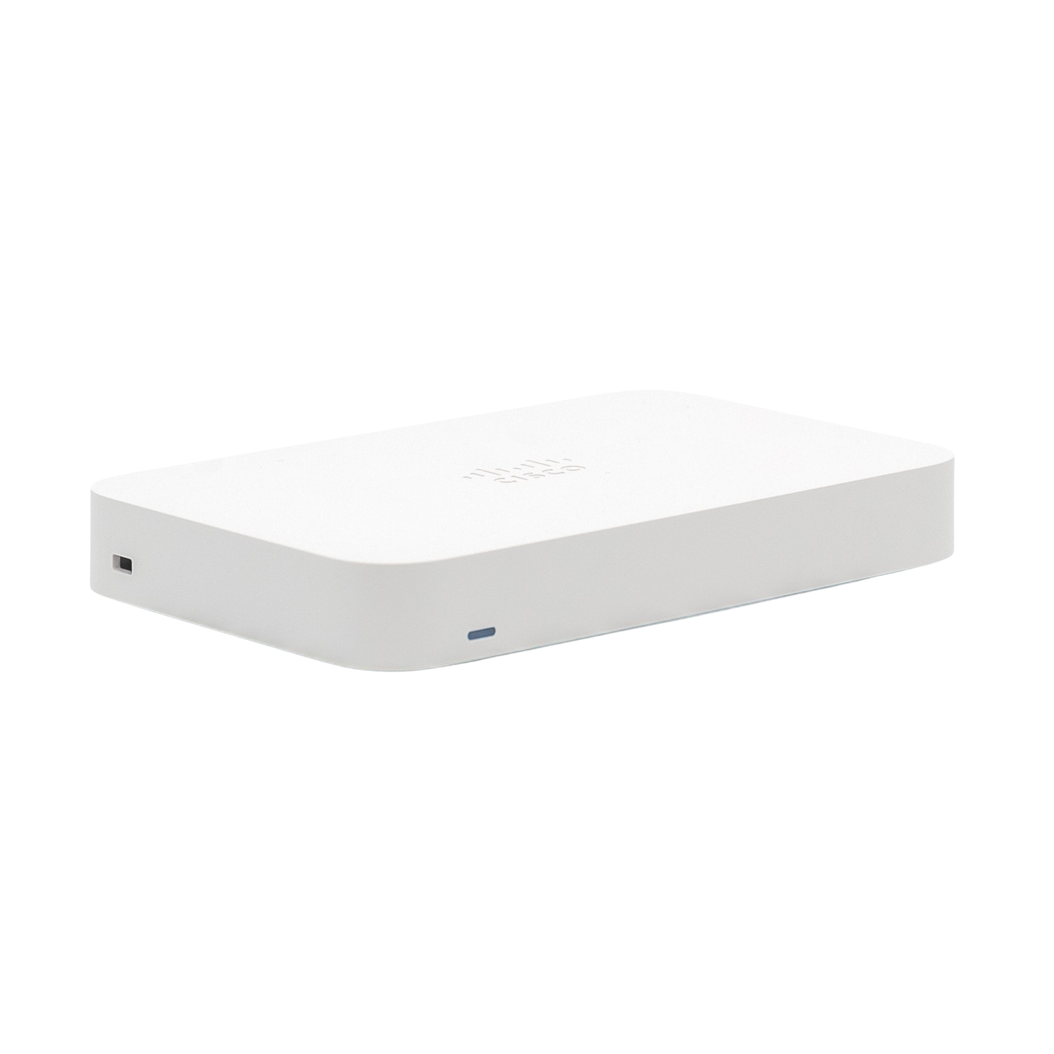 Un router Cisco blanco y rectangular. Una luz azul en un extremo.