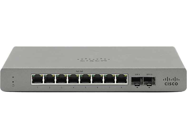 Cisco Meraki GS110-8-HW, 8 Puertos RJ45, 5 161 W, 20 Gbp/s, 2 Enlaces ascendentes SFP de 1 GB, Gris
