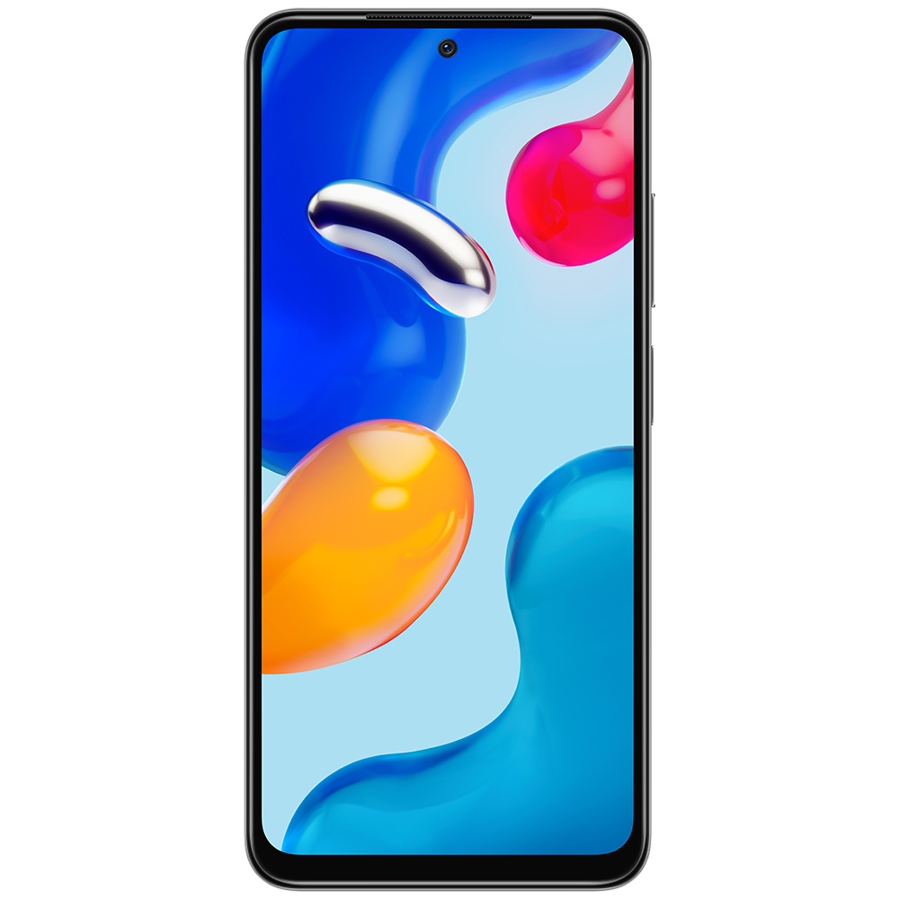 Ekranında renkli soyut arka plan bulunan akıllı telefon. Siyah çerçeve ve ön kamera var.